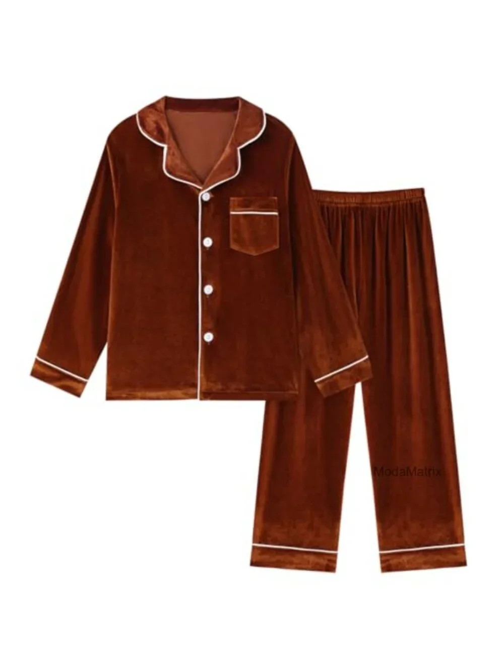 Girls Velvet Pajama Set Long Sleeve Button-Up Sleepwear 4-14Y Kid